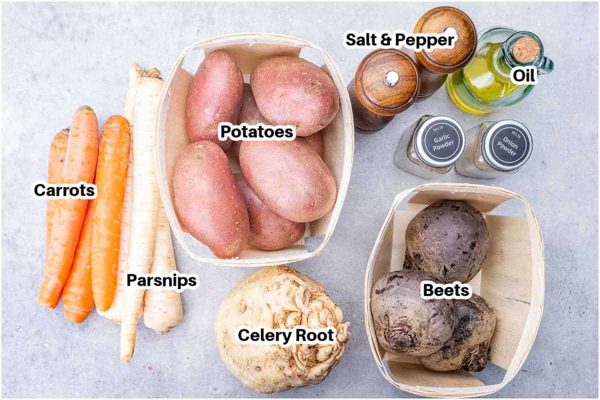 ingredients to make roasted root vegetables.