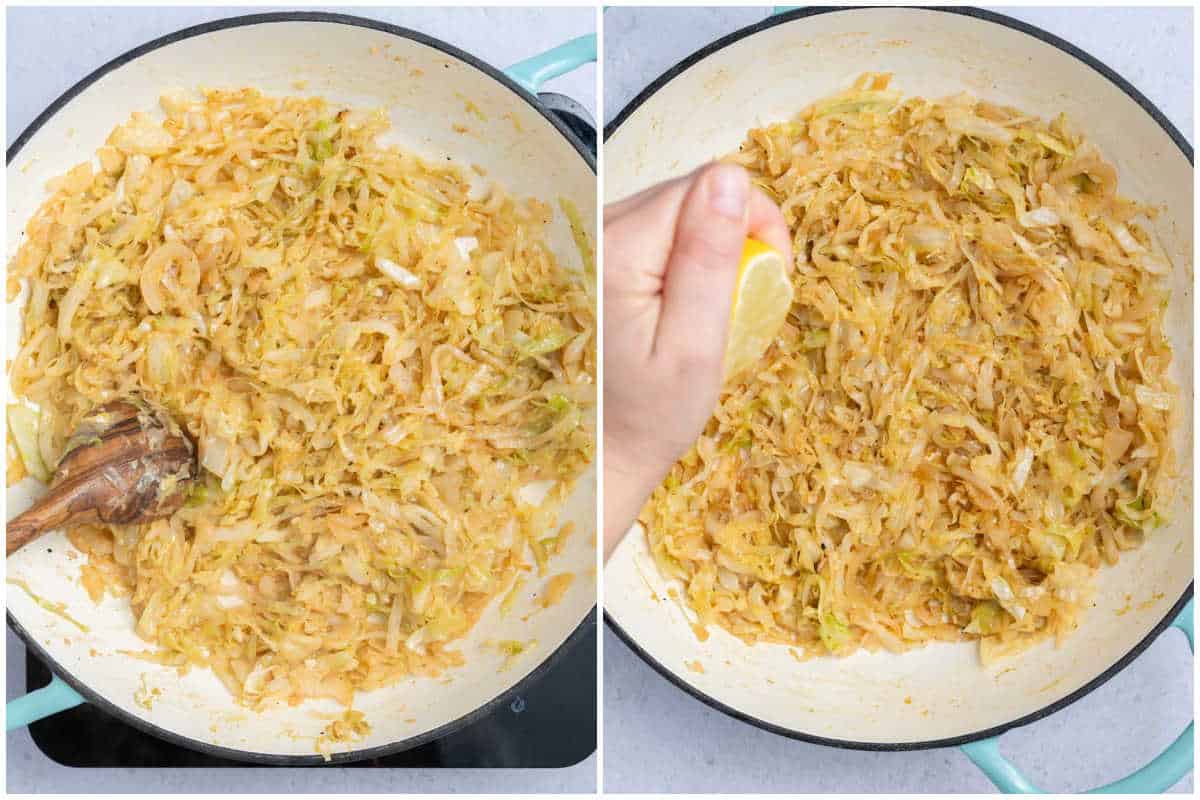 process shot to sauté the cabbage and then drizzle lemons over it.