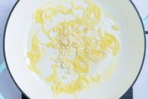 cooked garlic and onion in a skillet.
