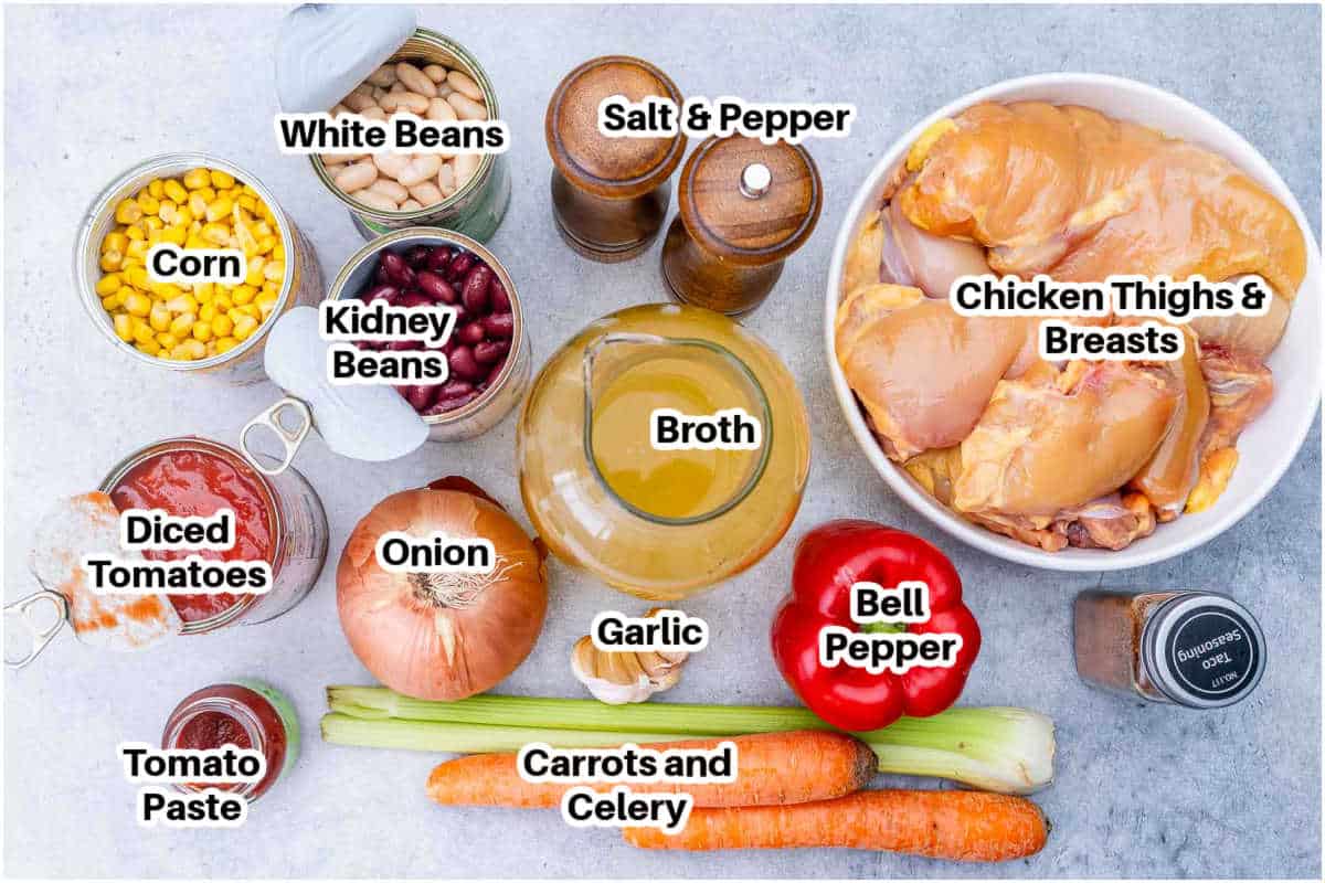 ingredients to make slow cooker chicken tortilla soup.