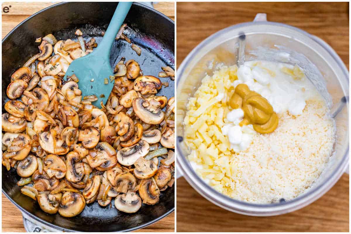 process shot to cook the mushrooms, and whipping the cottage cheese mixture.