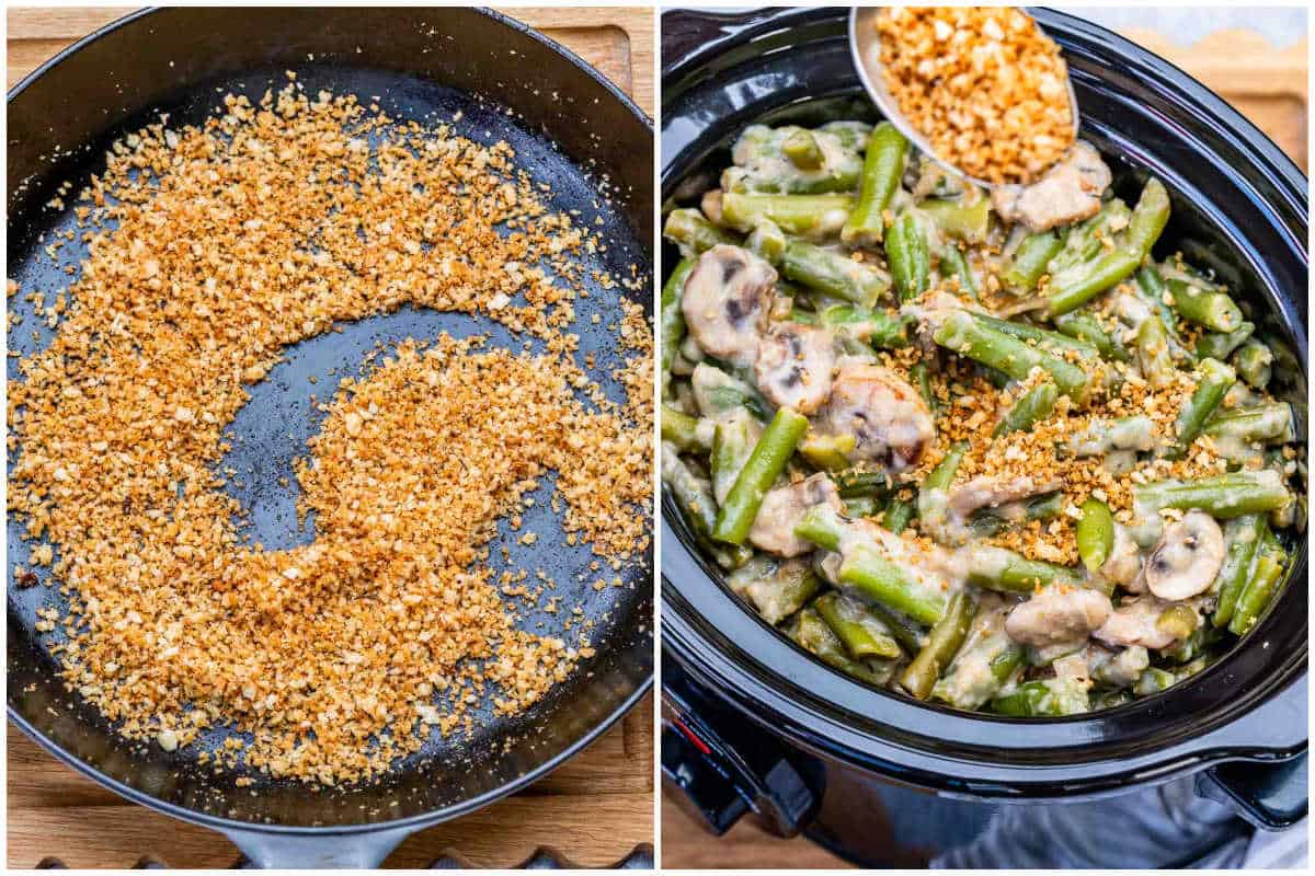 process shot to toast the breadcrumbs and adding it over the green bean casserole in the slow cooker.