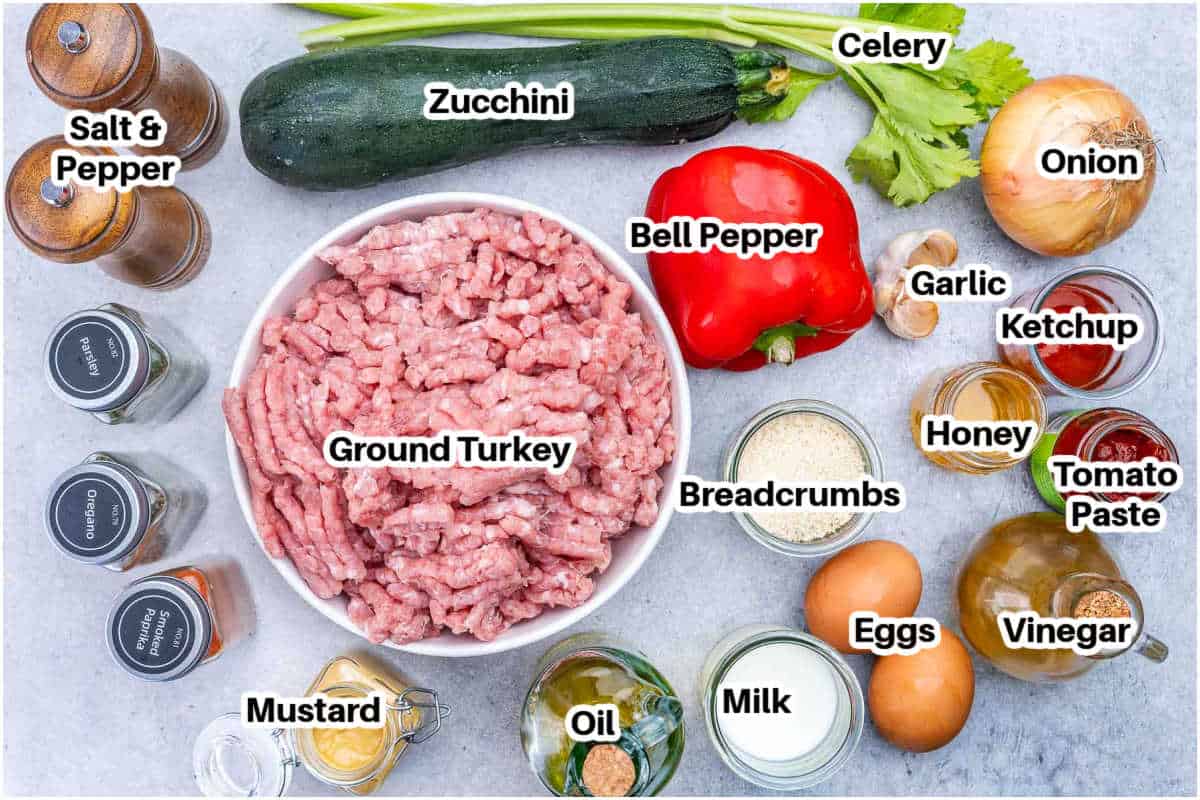 ingredients to make ground turkey meatloaf in the slow cooker.